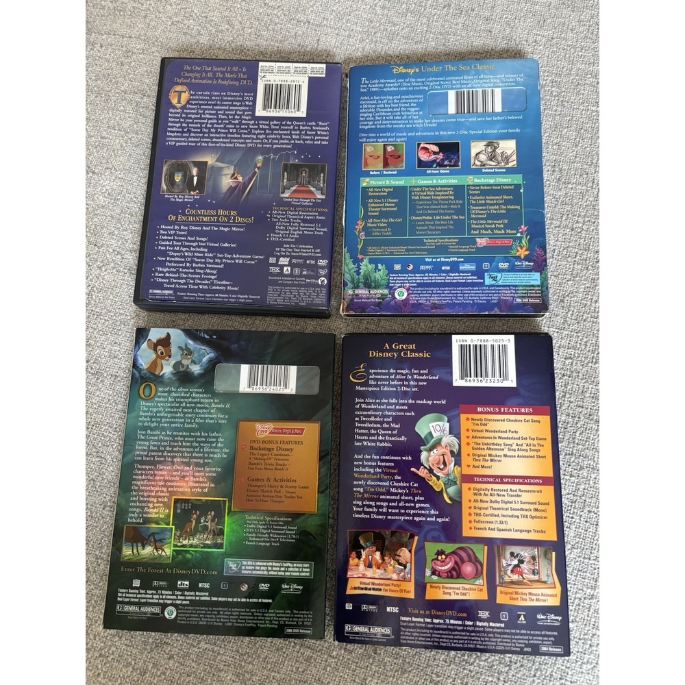 Disney DVD Lot Of 4 Platinum Edition 2 Disc Set Little Mermaid Snow White Alice - Picture 2 of 16